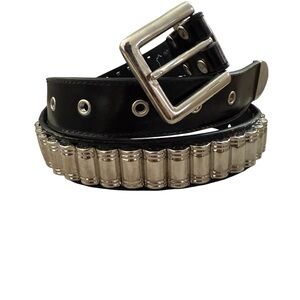 VTG Punk Rock Y2K Goth Belt Size 38 Black & Chrome Faux Leather Streetwear Edgy